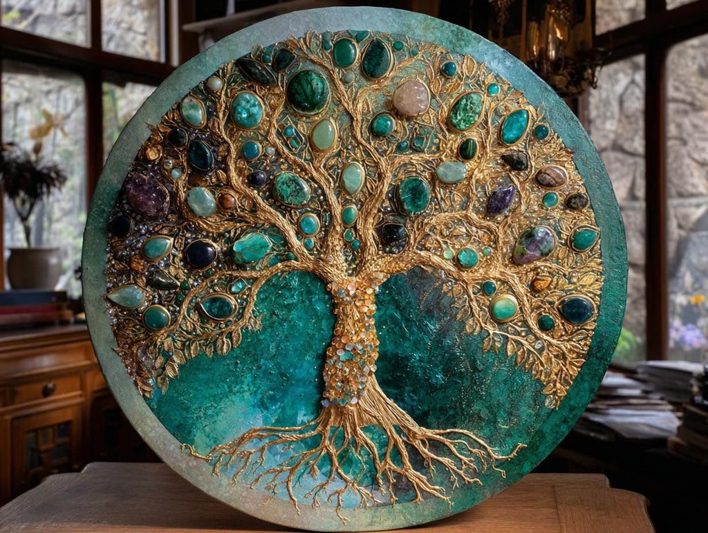 Large Round Resin Tree Canvas Art, Textured 3D Impasto, 50cms
