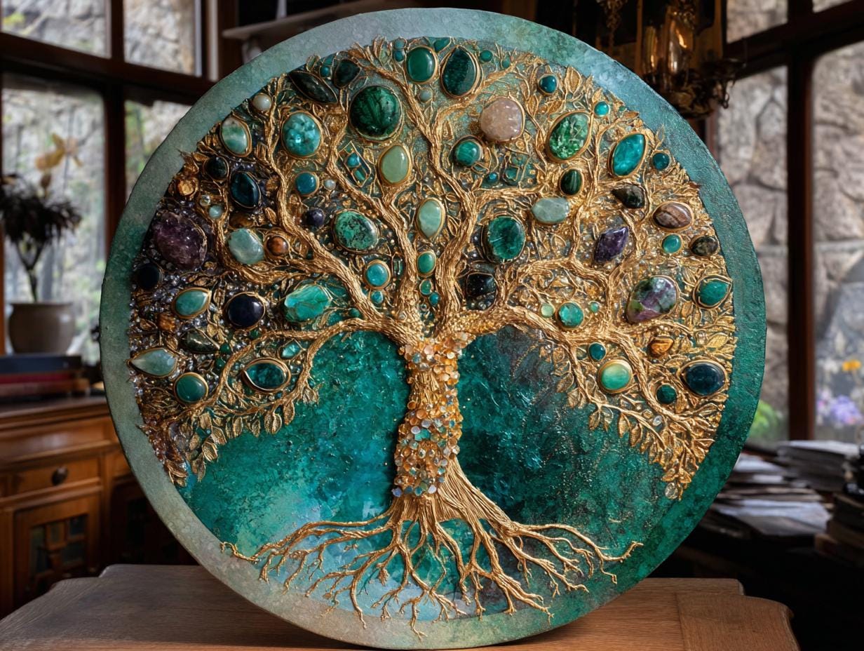 Large Round Resin Tree Canvas Art, Textured 3D Impasto, 50cms