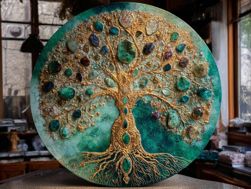 Large Round Resin Tree Canvas Art, Textured 3D Impasto, 50cms