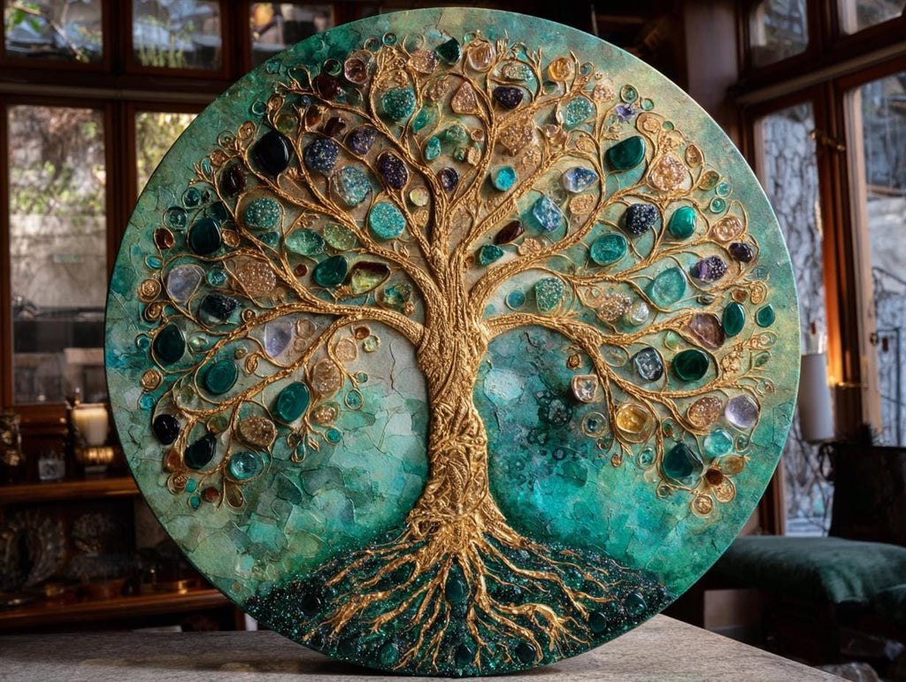 Large Round Resin Tree Canvas Art, Textured 3D Impasto, 50cms