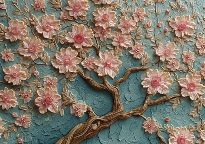 Textured Tree Wall Art  Blue  Large Original Round Canvas Resin Tree,  Living Abstract Canvas Art 3D Impasto Room Decor 50cms 40 cm 30 cm