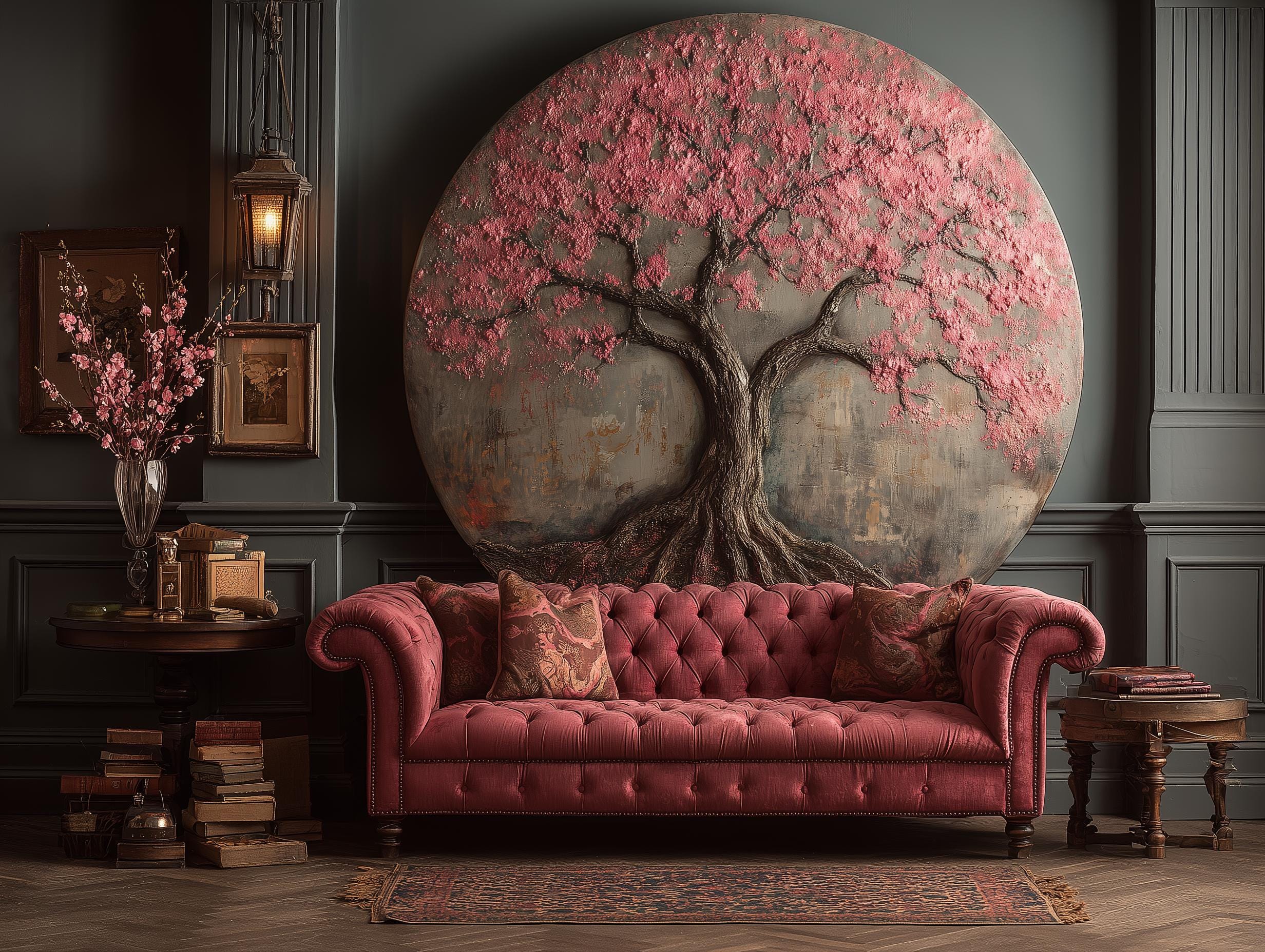 Textured Tree Wall Art  Rose Quartz  Large Original Round  Resin Tree,  Living Abstract Canvas Art 3D Impasto Room Decor 50cms 40 cm 30 cm