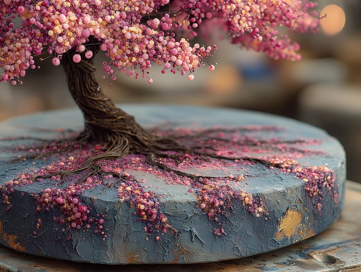 Textured Tree Wall Art  Rose Quartz  Large Original Round  Resin Tree,  Living Abstract Canvas Art 3D Impasto Room Decor 50cms 40 cm 30 cm