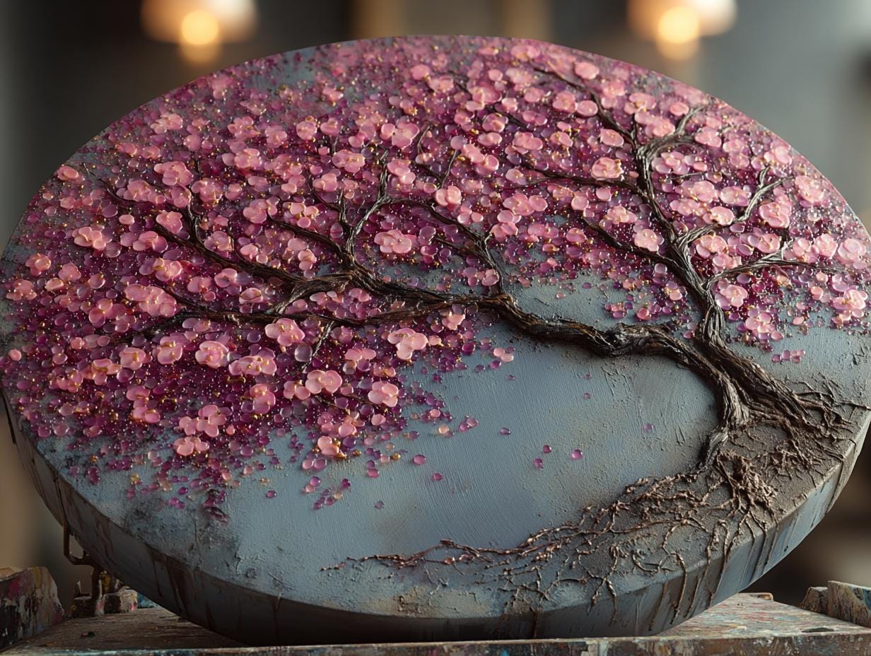Textured Tree Wall Art  Rose Quartz  Large Original Round  Resin Tree,  Living Abstract Canvas Art 3D Impasto Room Decor 50cms 40 cm 30 cm
