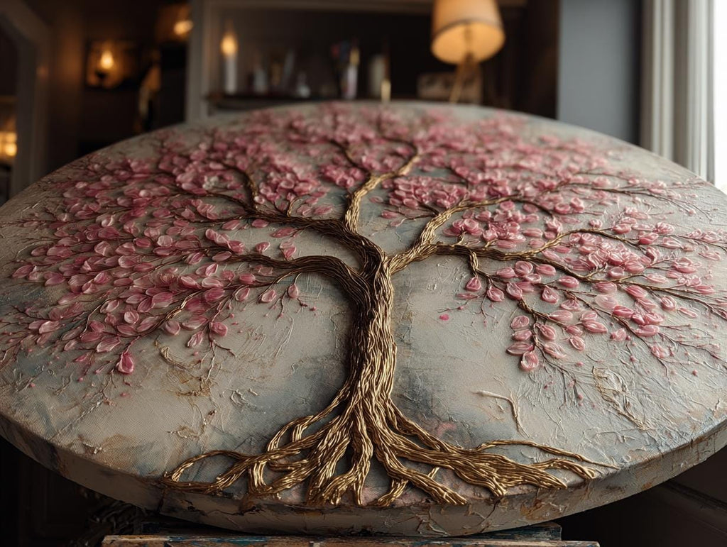 Textured Tree Wall Art  Rose Quartz  Large Original Round  Resin Tree,  Living Abstract Canvas Art 3D Impasto Room Decor 50cms 40 cm 30 cm