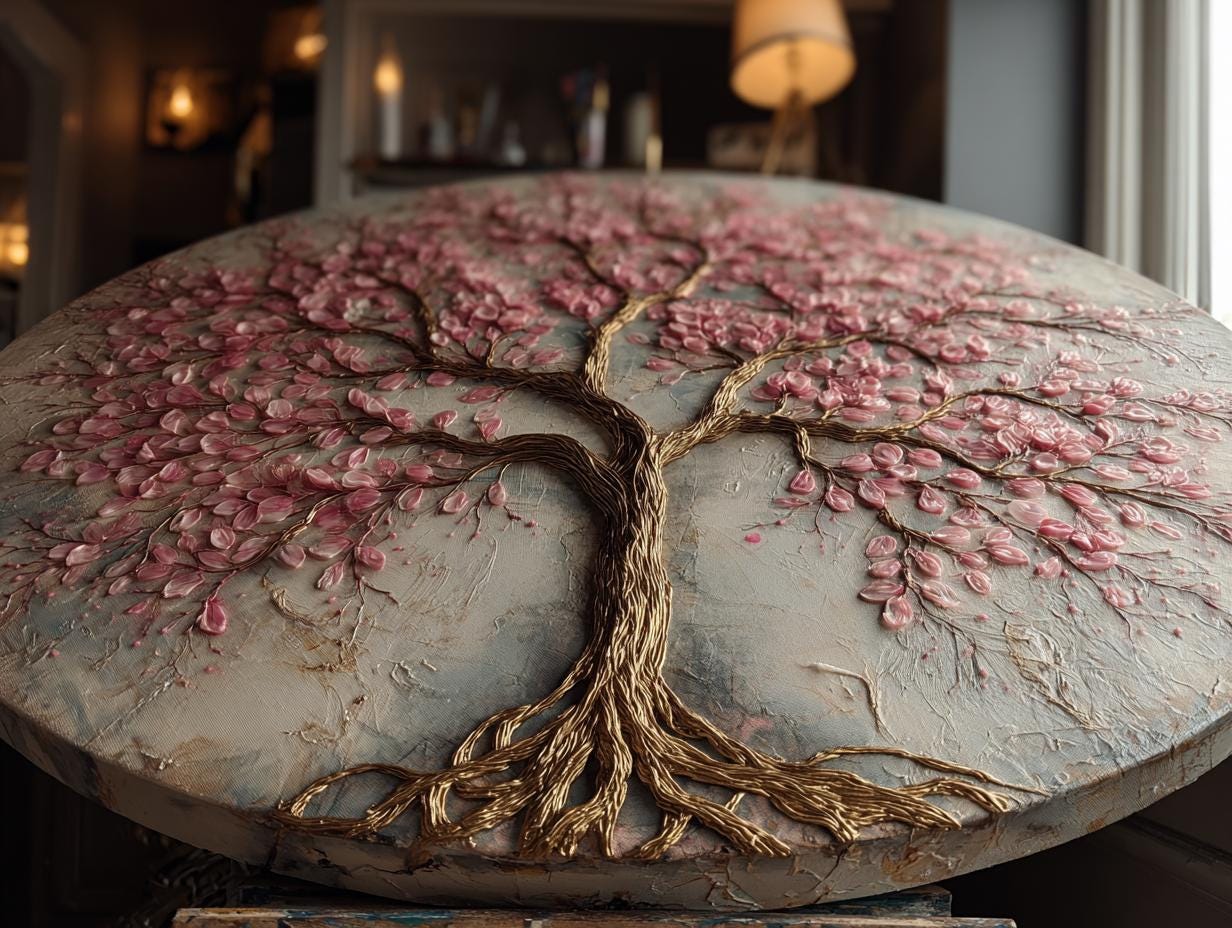 Textured Tree Wall Art  Rose Quartz  Large Original Round  Resin Tree,  Living Abstract Canvas Art 3D Impasto Room Decor 50cms 40 cm 30 cm