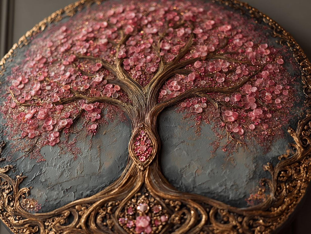 Textured Tree Wall Art  Rose Quartz  Large Original Round  Resin Tree,  Living Abstract Canvas Art 3D Impasto Room Decor 50cms 40 cm 30 cm