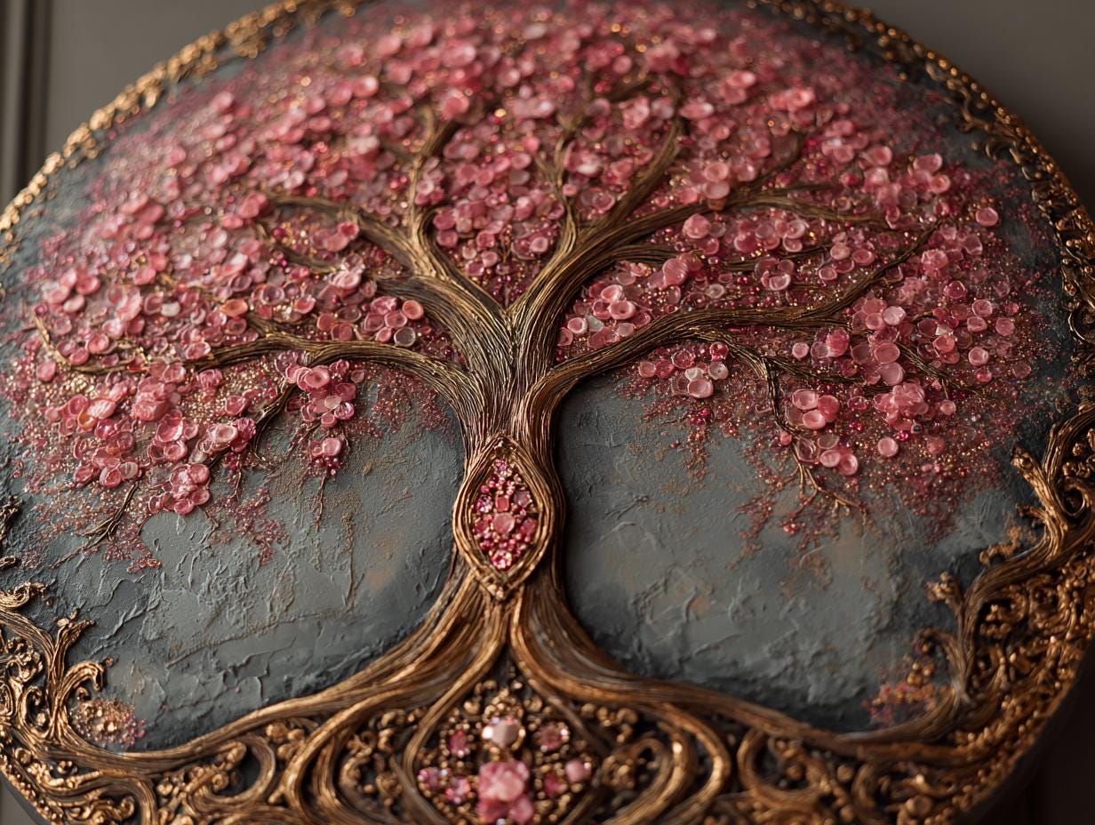 Textured Tree Wall Art  Rose Quartz  Large Original Round  Resin Tree,  Living Abstract Canvas Art 3D Impasto Room Decor 50cms 40 cm 30 cm