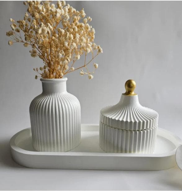 Ribbed vase for dried flowers, custom colour and effects, Handmade | Jesmonite| Neutral home decor and gifts  choose different styles