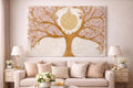 Luxurious Eid Gift  Unique  Ayatul Kursi Gold Tree Rose Quartz Canvas Painting Abstract Textured Minimalist Large  Living Room Decor