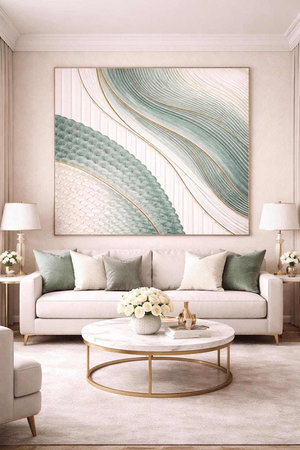 Original Colorful Oil Painting on Canvas, Abstract Texture, Large Wall Art, 3D Sage Green wall boho, Japandi, and minimalist interiors