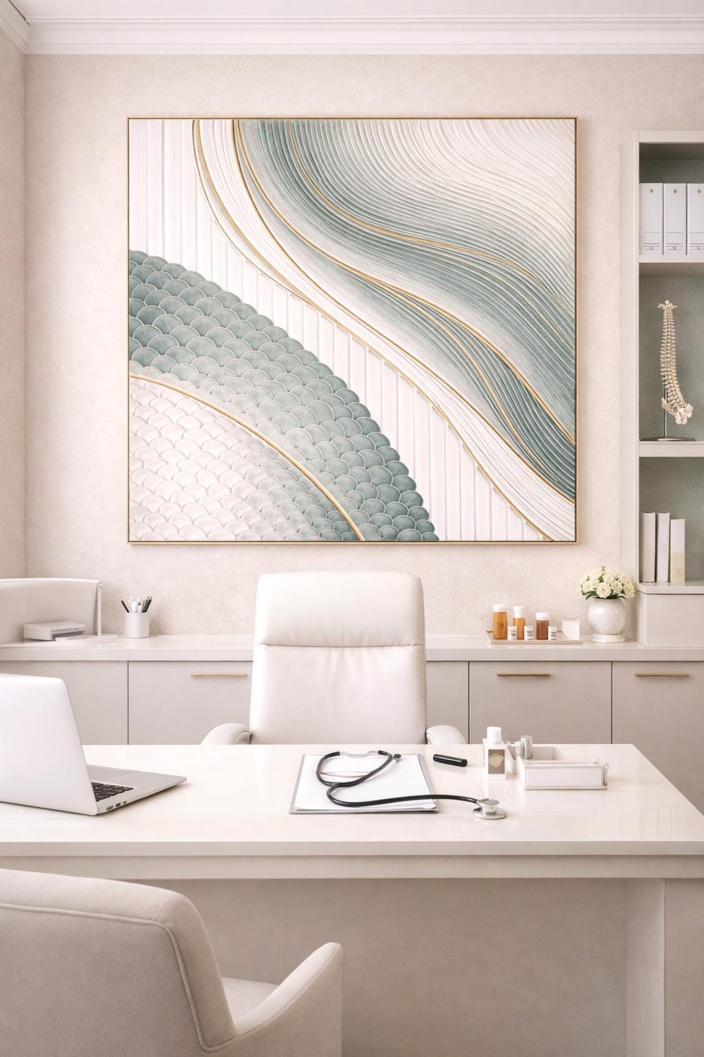 Original Colorful Oil Painting on Canvas, Abstract Texture, Large Wall Art, 3D Sage Green wall boho, Japandi, and minimalist interiors