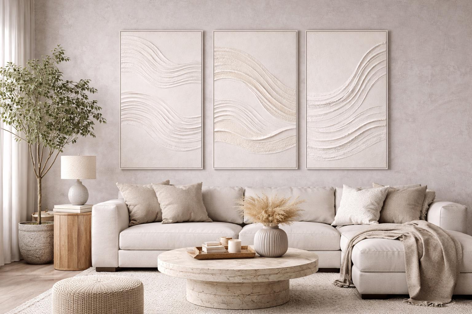 Original Neutral White Oil Painting on Canvas, Abstract Texture, Large Wall Art set of 3