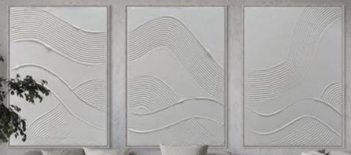Original Neutral White Oil Painting on Canvas, Abstract Texture, Large Wall Art set of 3