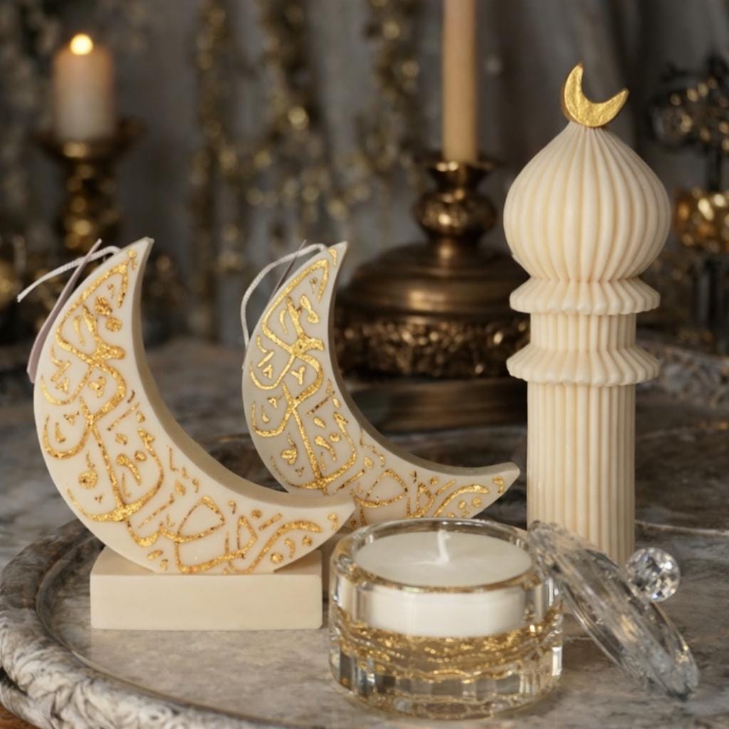 Ramadan Crescent Moon Candle  Oud White Musk Scented Soy Wax