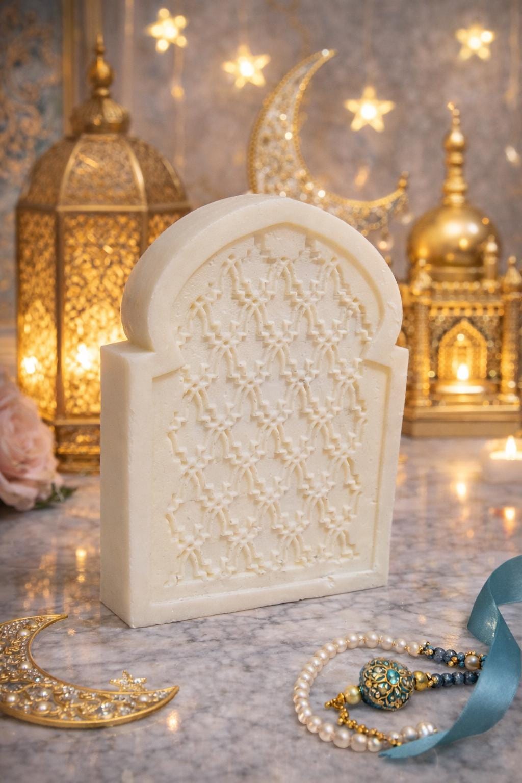 Ramadan Crescent Moon Candle  Oud White Musk Scented Soy Wax