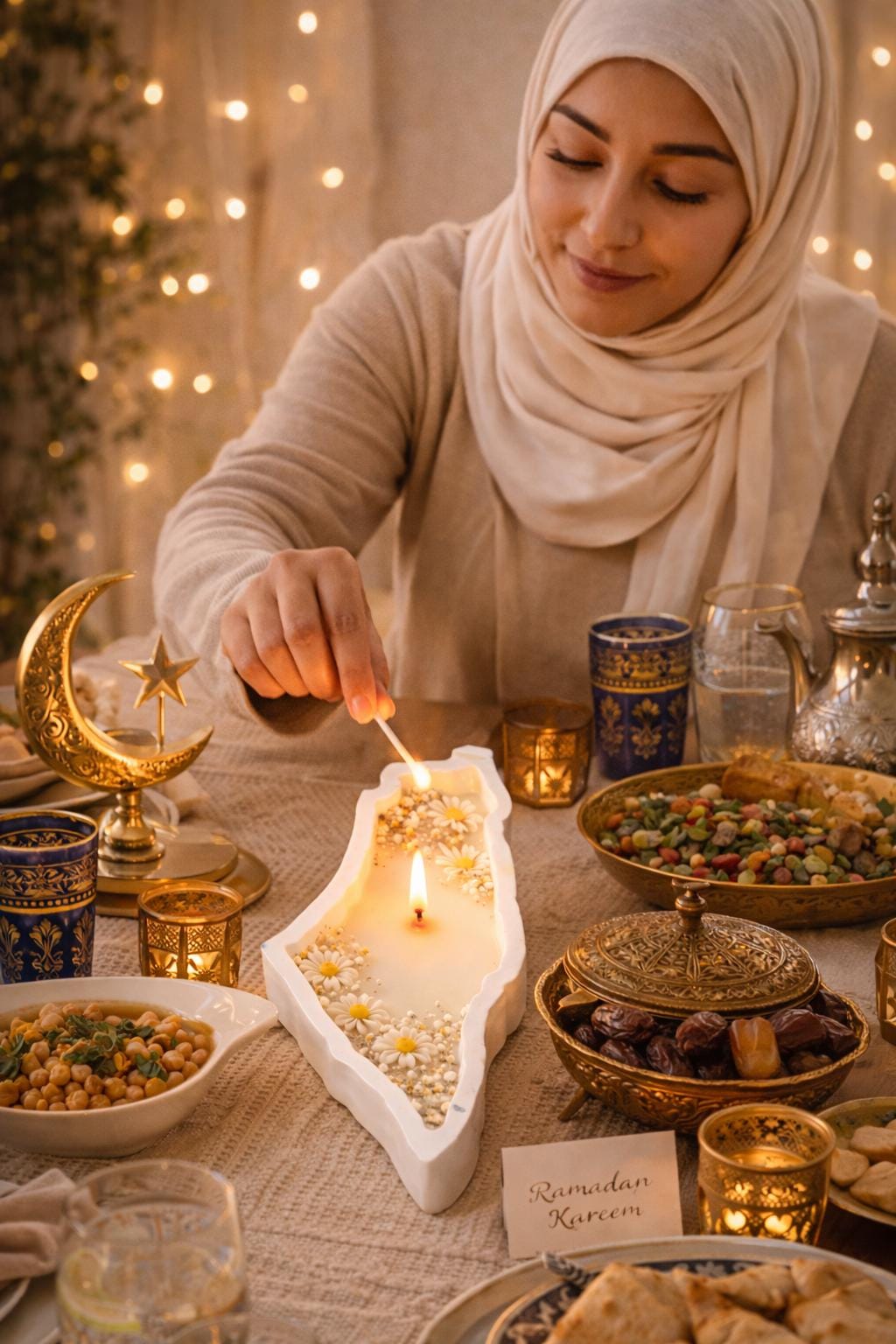 Palestine Floral Candle  Ramadan & Eid Home Decor