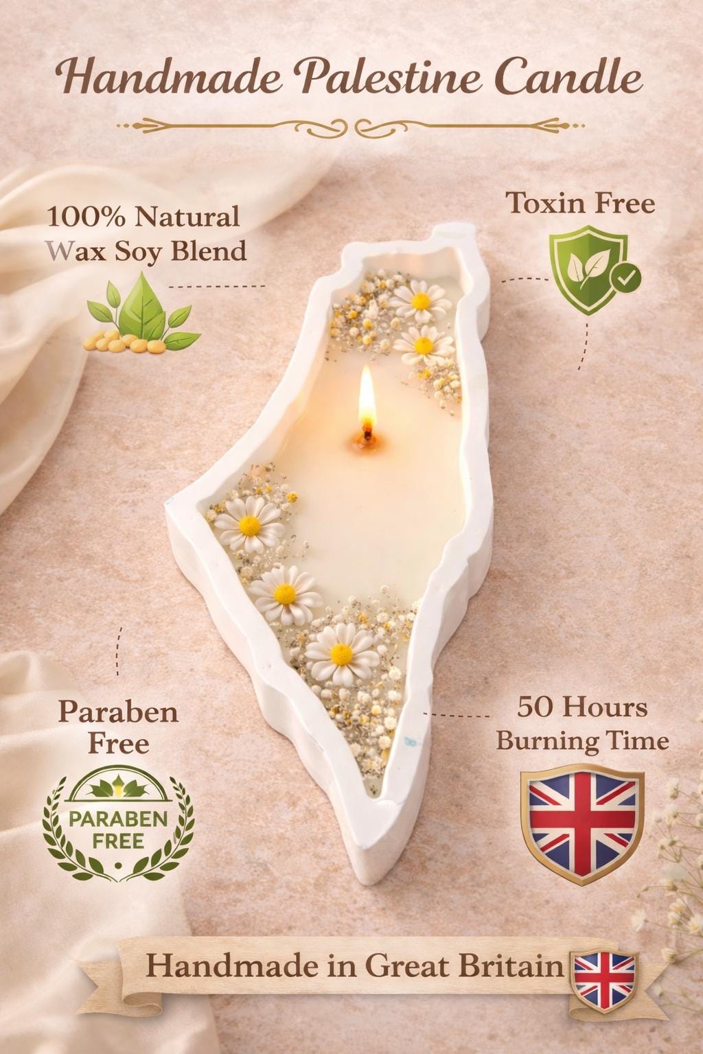 Palestine Floral Candle  Ramadan & Eid Home Decor