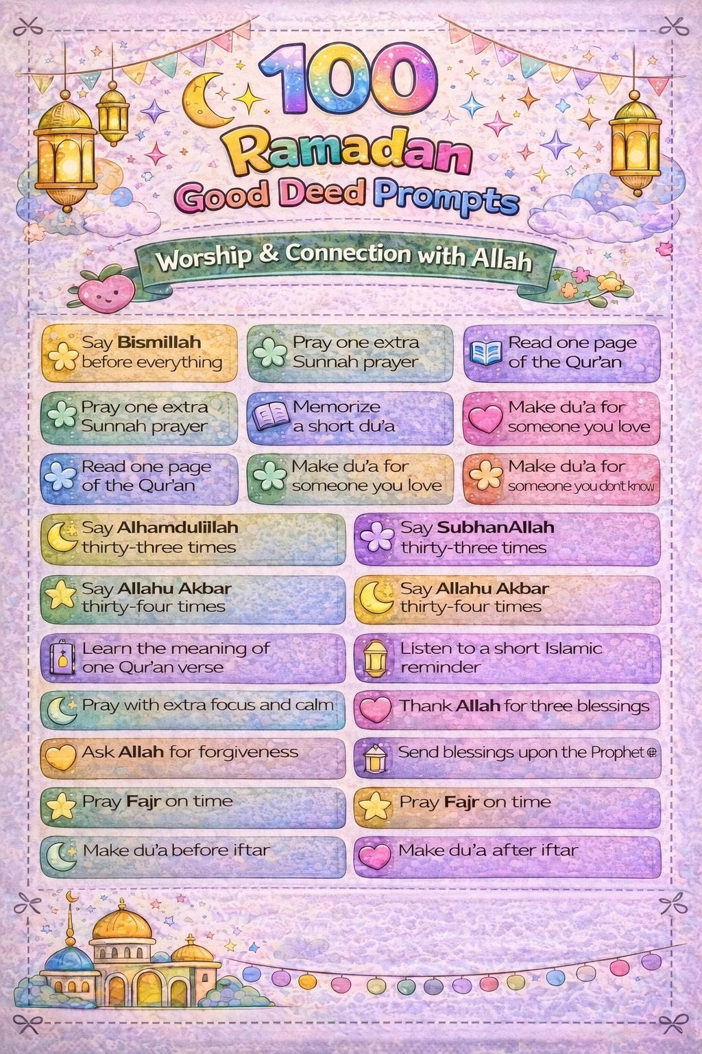 Ramadan Good Deeds for Kids | 100 Islamic Activity Cards | Printable Ramadan Calendar | Muslim Children | Instant Download