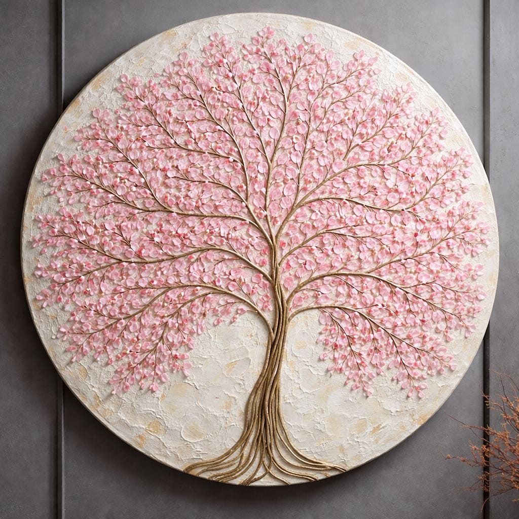 Large Original Round Canvas Resin Tree, Abstract Canvas Art 3D Impasto Textured Tree Wall Art Living Room Decor 50cms