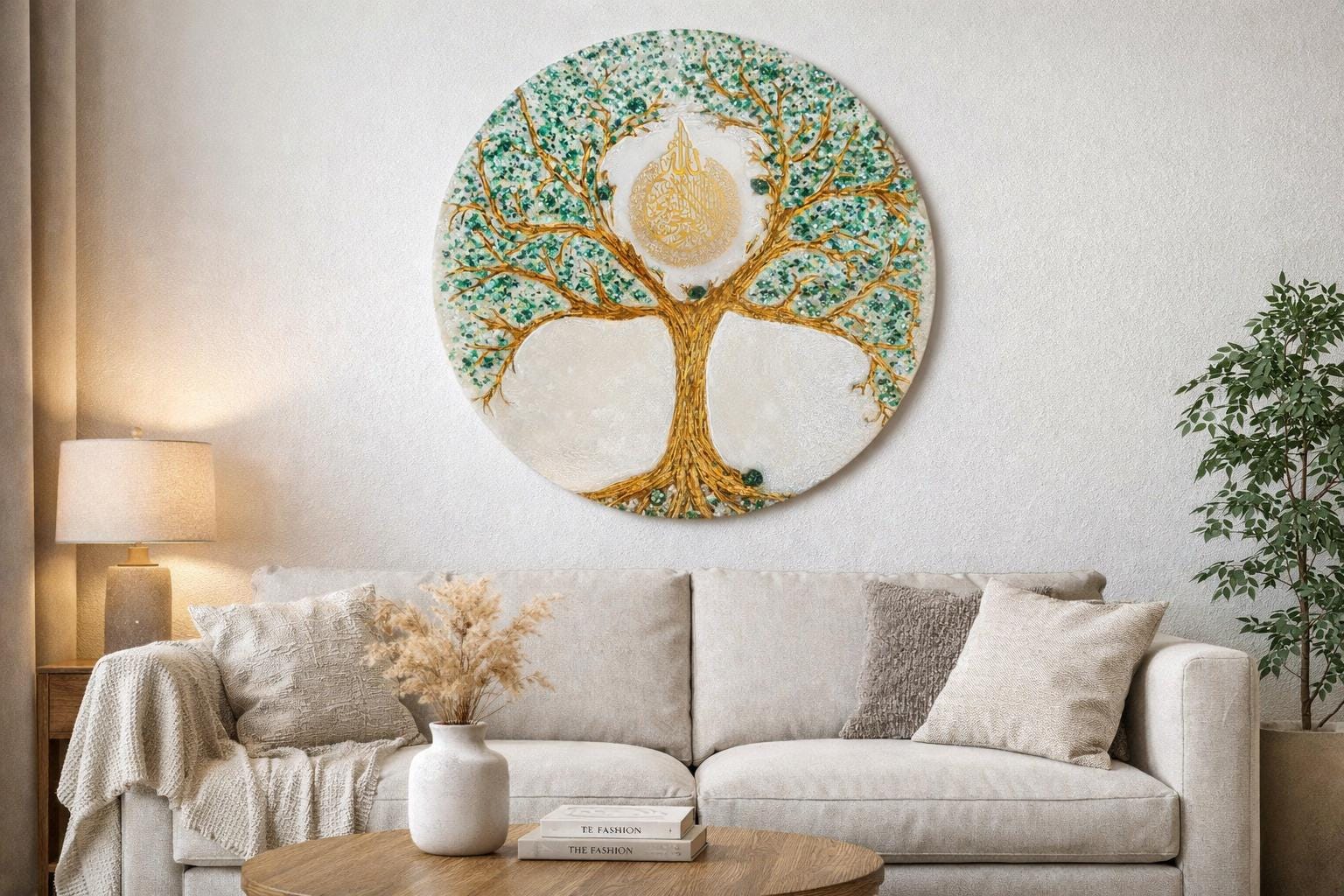 Large Original Round Canvas Resin Tree, Abstract Canvas Art 3D Impasto Textured Tree Wall Art Living Room Decor 50cms