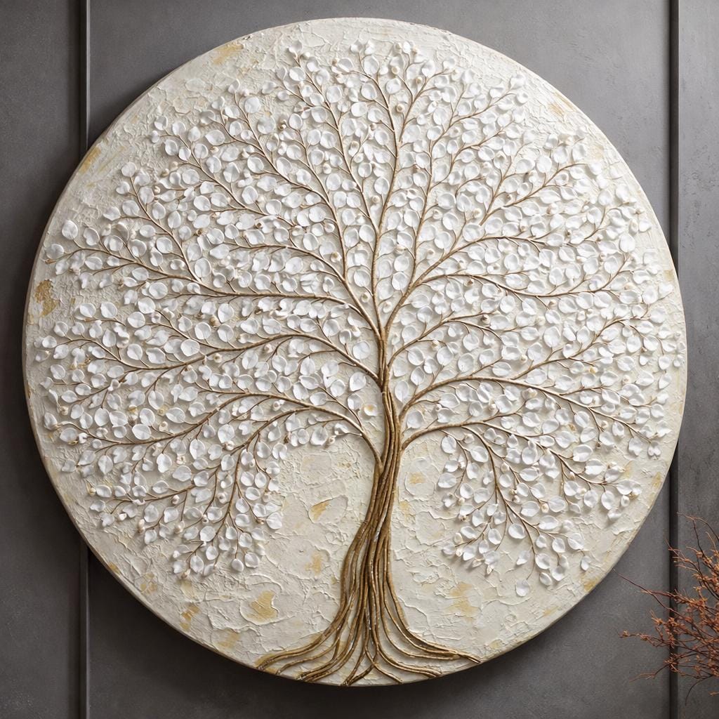 Large Original Round Canvas Resin Tree, Abstract Canvas Art 3D Impasto Textured Tree Wall Art Living Room Decor 50cms