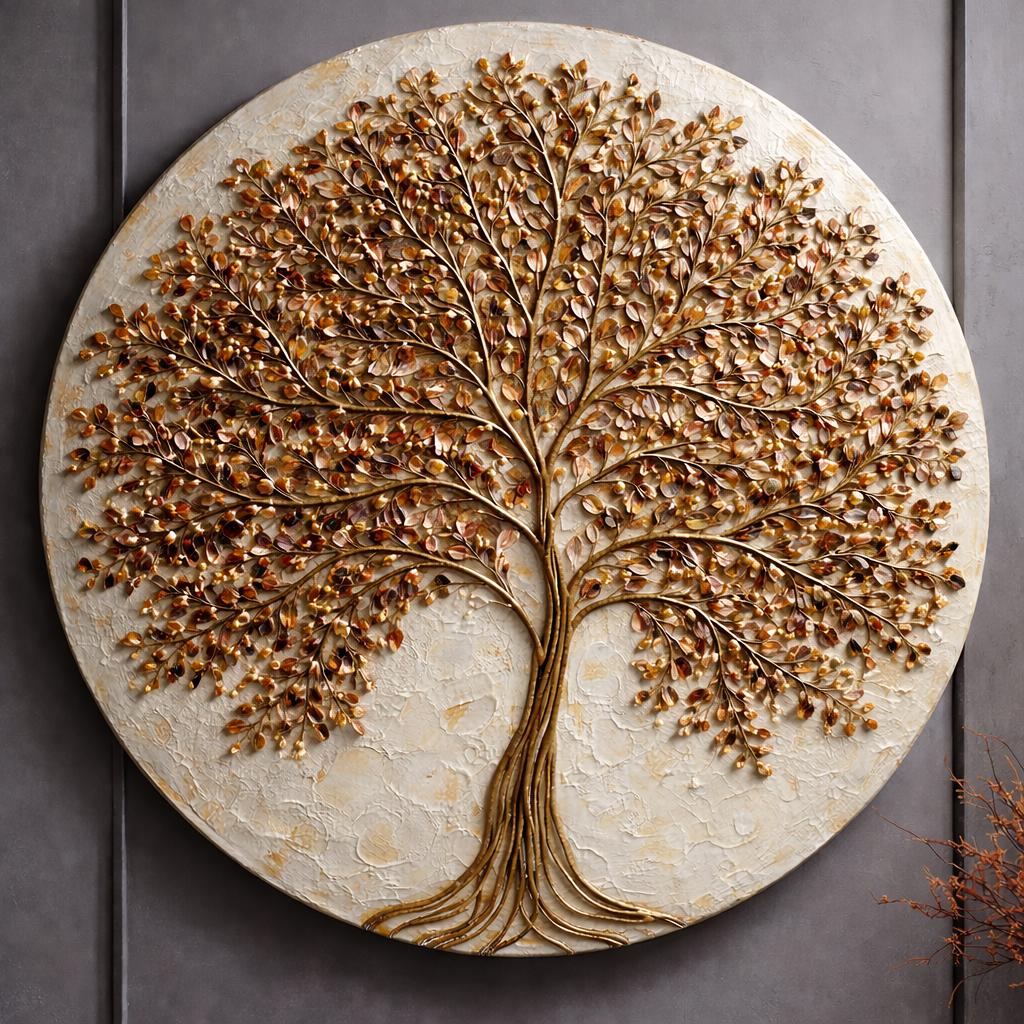 Large Original Round Canvas Resin Tree, Abstract Canvas Art 3D Impasto Textured Tree Wall Art Living Room Decor 50cms