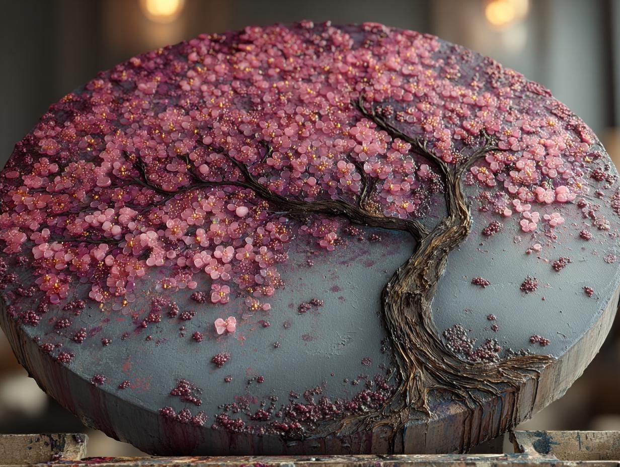 Textured Tree Wall Art  Rose Quartz  Large Original Round  Resin Tree,  Living Abstract Canvas Art 3D Impasto Room Decor 50cms 40 cm 30 cm