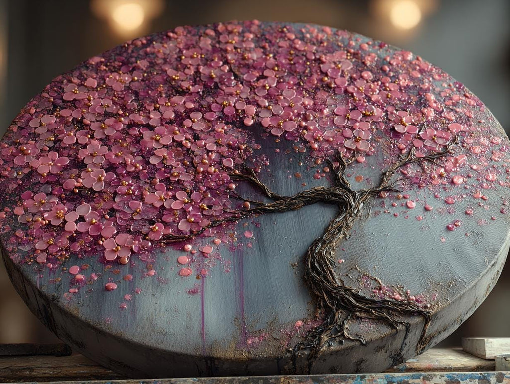 Textured Tree Wall Art  Rose Quartz  Large Original Round  Resin Tree,  Living Abstract Canvas Art 3D Impasto Room Decor 50cms 40 cm 30 cm