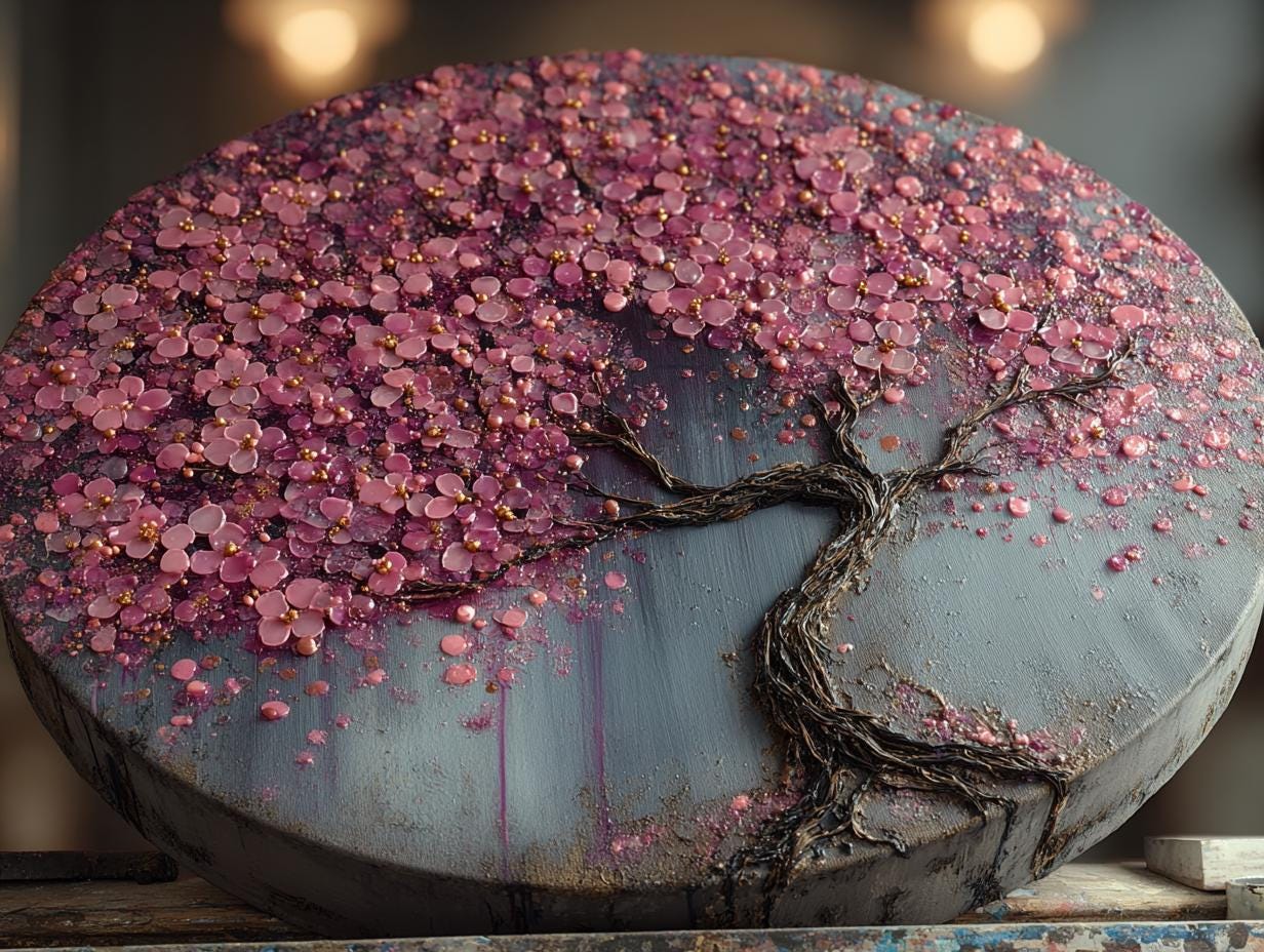 Textured Tree Wall Art  Rose Quartz  Large Original Round  Resin Tree,  Living Abstract Canvas Art 3D Impasto Room Decor 50cms 40 cm 30 cm