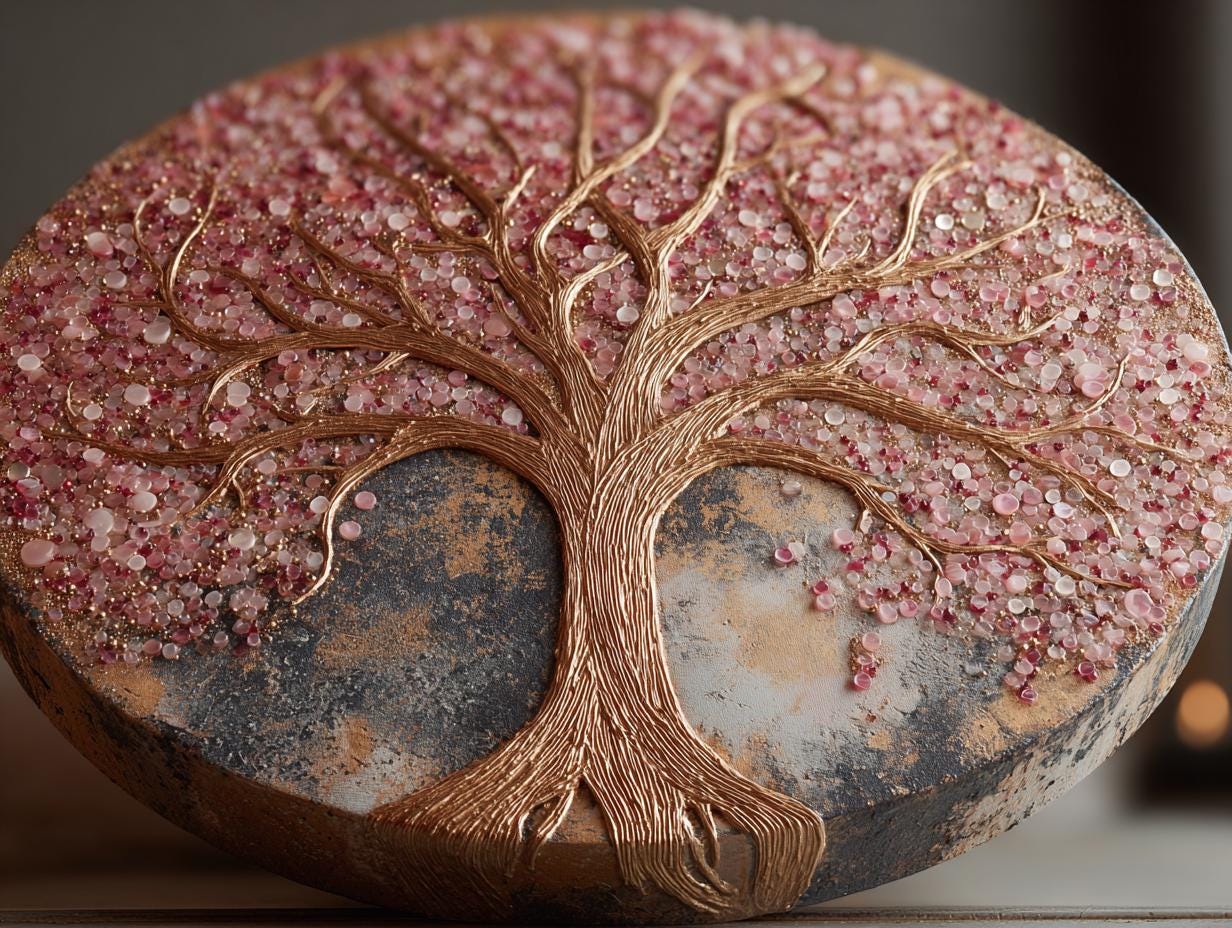 Textured Tree Wall Art  Rose Quartz  Large Original Round  Resin Tree,  Living Abstract Canvas Art 3D Impasto Room Decor 50cms 40 cm 30 cm