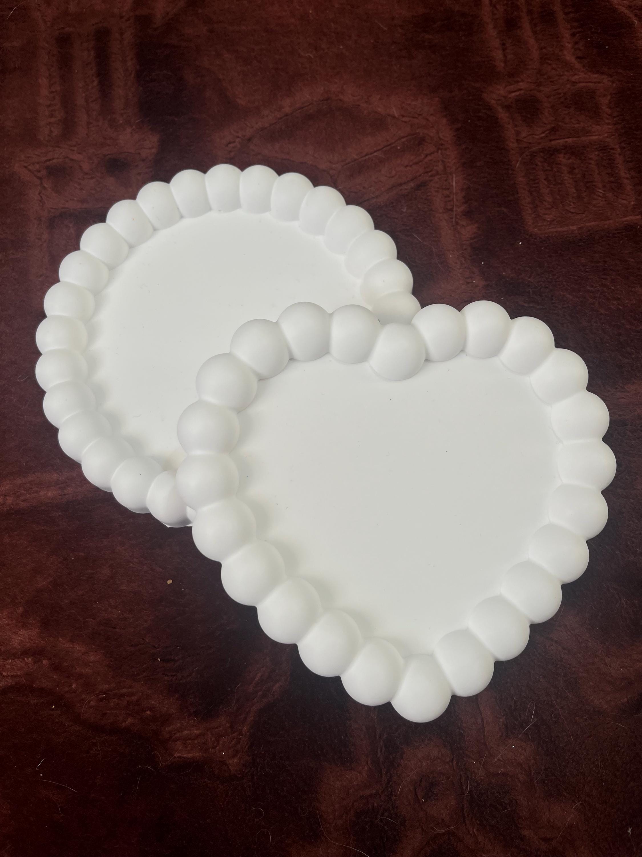 Handmade Jesmonite Heart Tray, Bobble Design, Neutral Home Decor