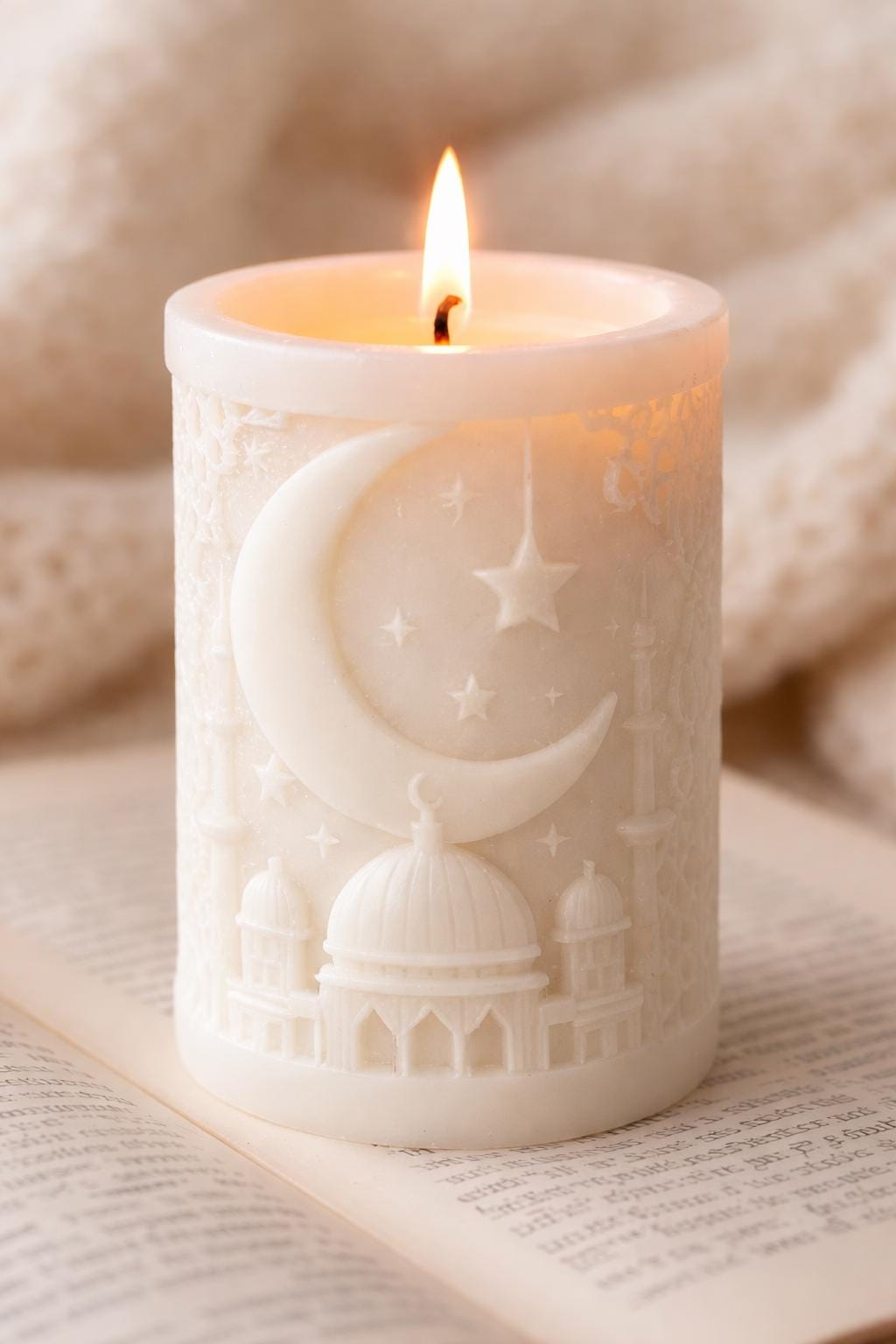 Ramadan Eid Candle Decor Colour : Oud White Musk Scent, Crescent Moon Decor Mosque Gifts