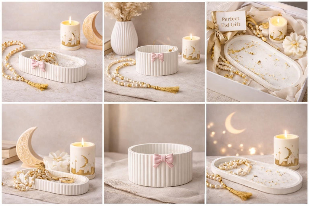 Ramadan Candle: Oud White Musk Scent, Round with Gold  Crescent Moon Decor