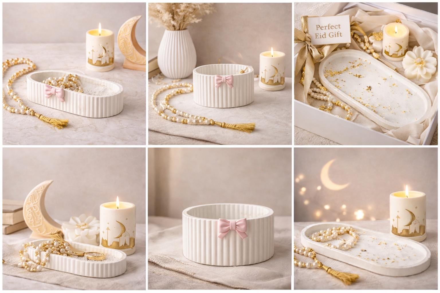 Ramadan Candle: Oud White Musk Scent, Round with Gold  Crescent Moon Decor