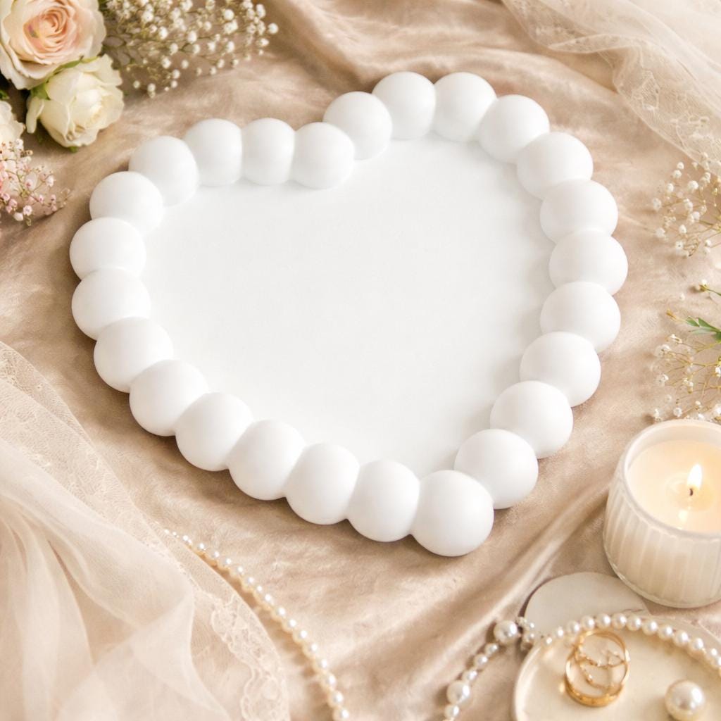 Handmade Jesmonite Heart Tray, Bobble Design, Neutral Home Decor