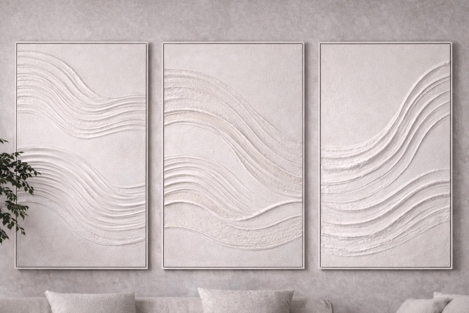 Original Neutral White Oil Painting on Canvas, Abstract Texture, Large Wall Art set of 3