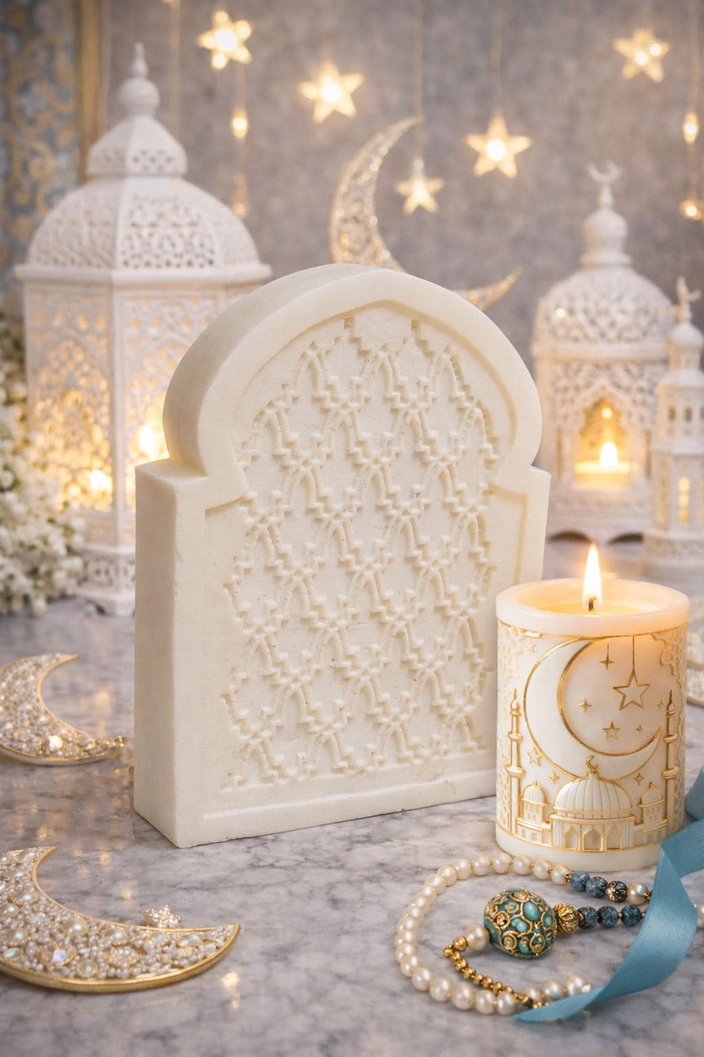 Ramadan Mosque Candle  Oud White Musk Soy Wax Islamic Decor Crescent Moon