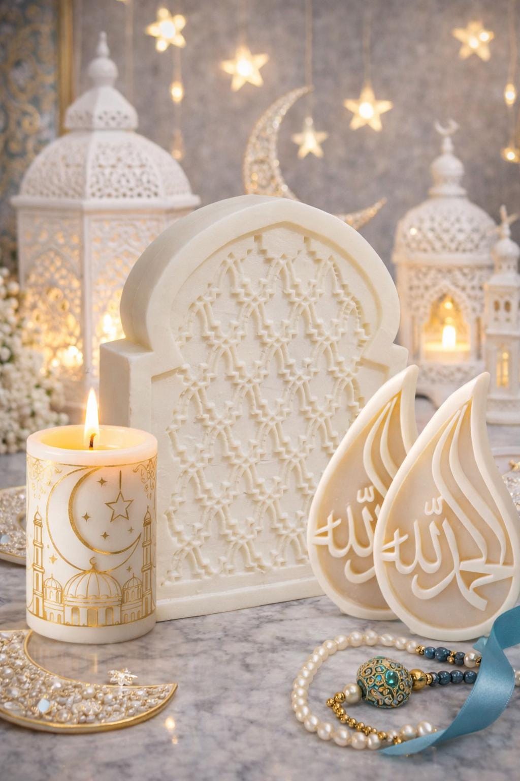 Ramadan Crescent Moon Candle  Oud White Musk Scented Soy Wax