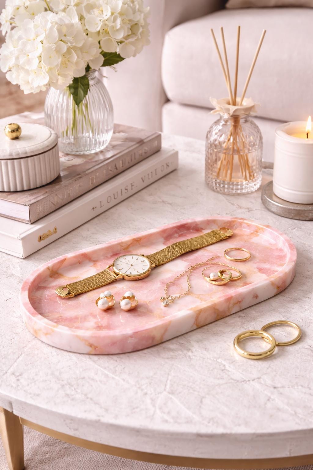 Handmade Jesmonite Oval Tray: Marble Effect Candle & Trinket Dish