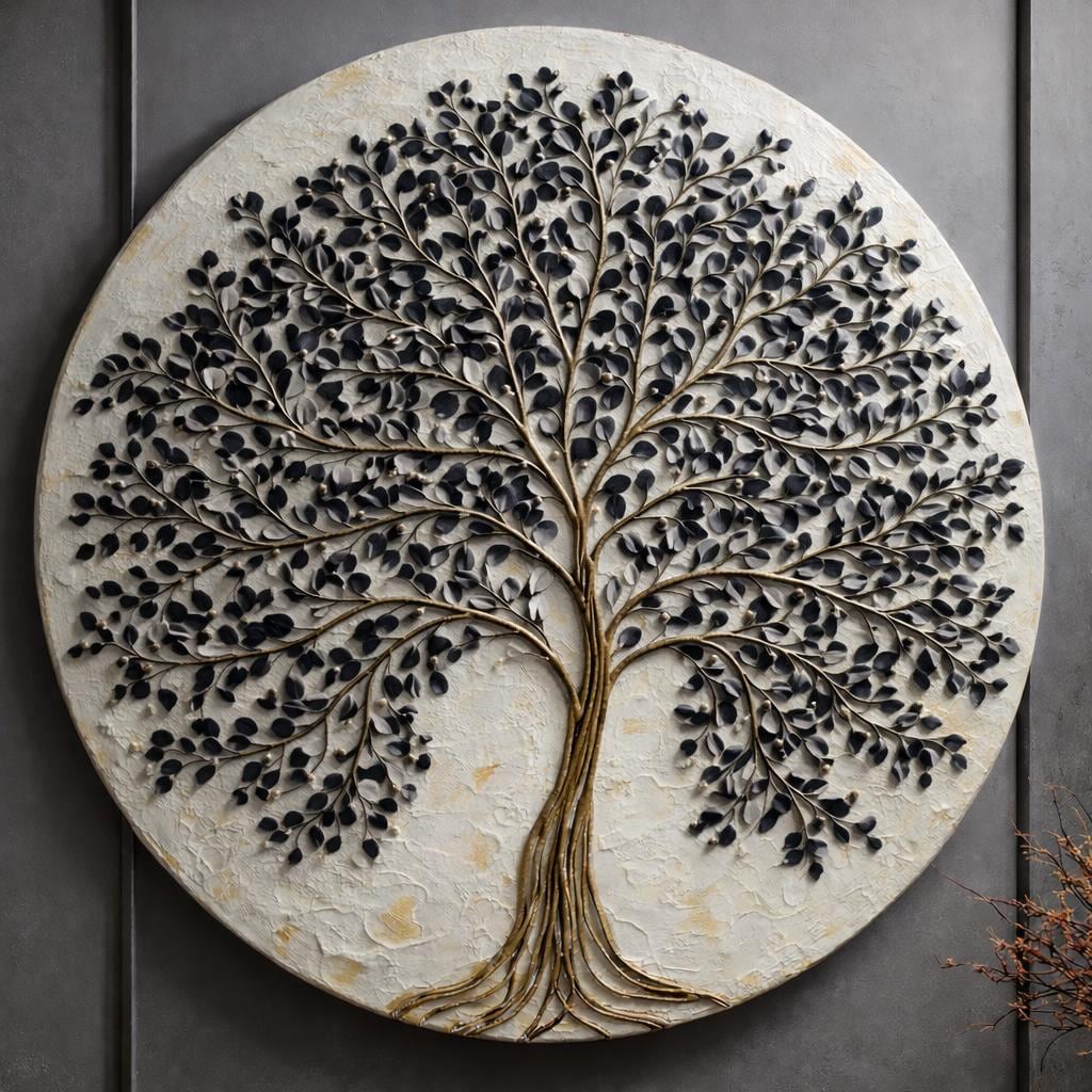 Large Original Round Canvas Resin Tree, Abstract Canvas Art 3D Impasto Textured Tree Wall Art Living Room Decor 50cms