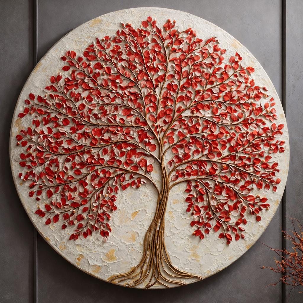 Large Original Round Canvas Resin Tree, Abstract Canvas Art 3D Impasto Textured Tree Wall Art Living Room Decor 50cms