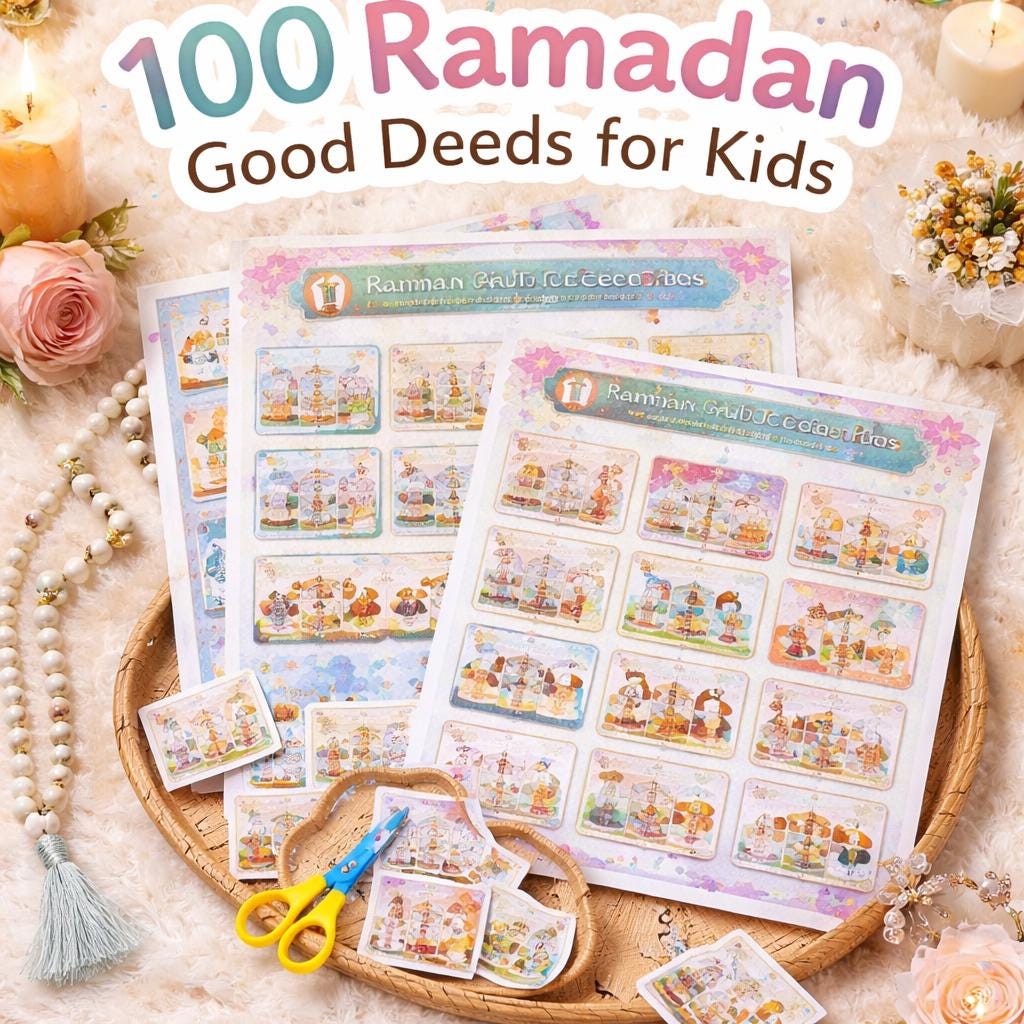 Ramadan Good Deeds for Kids | 100 Islamic Activity Cards | Printable Ramadan Calendar | Muslim Children | Instant Download
