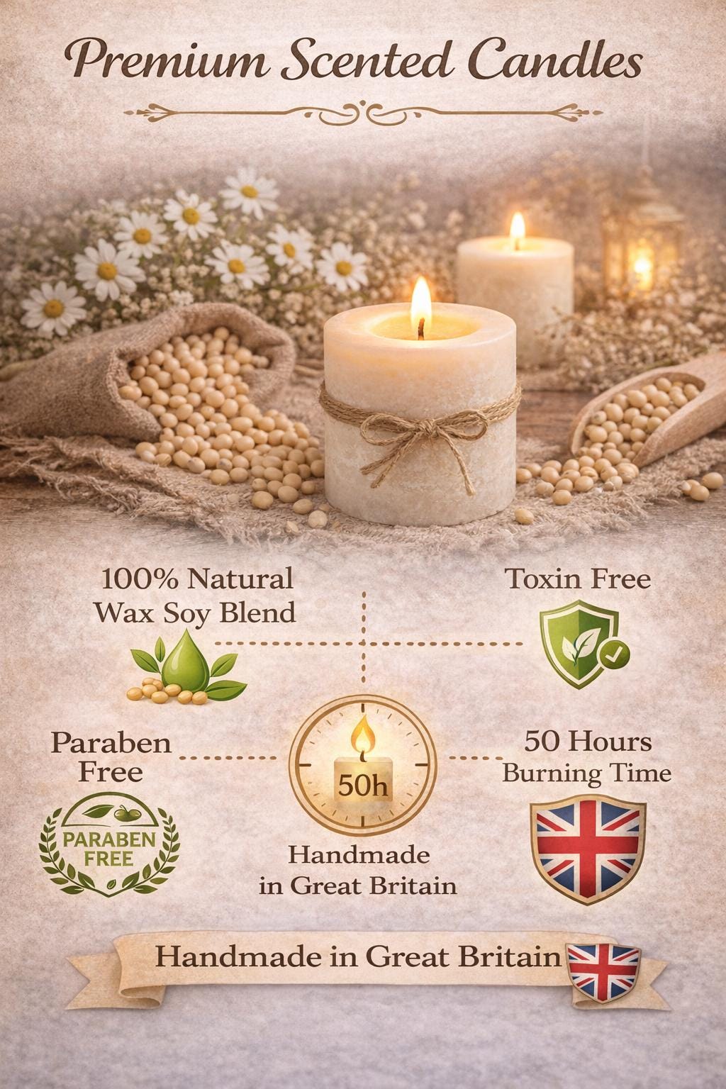 Ramadan Candle: Oud White Musk Scent, Round with Gold  Crescent Moon Decor