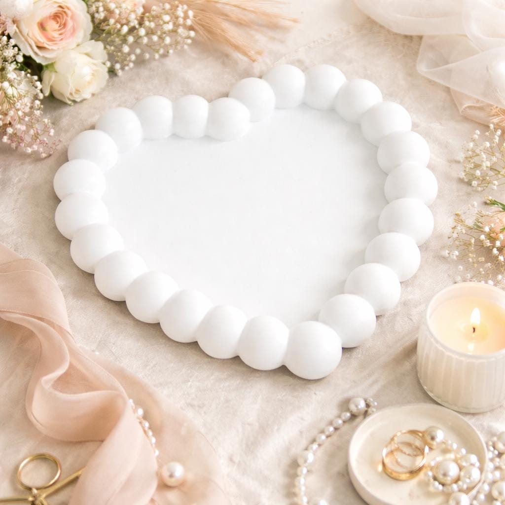 Handmade Jesmonite Heart Tray, Bobble Design, Neutral Home Decor