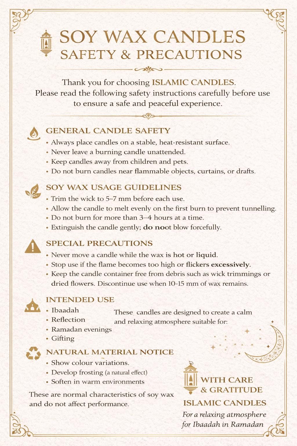Ramadan Candle: Oud White Musk Scent, Round with Gold  Crescent Moon Decor