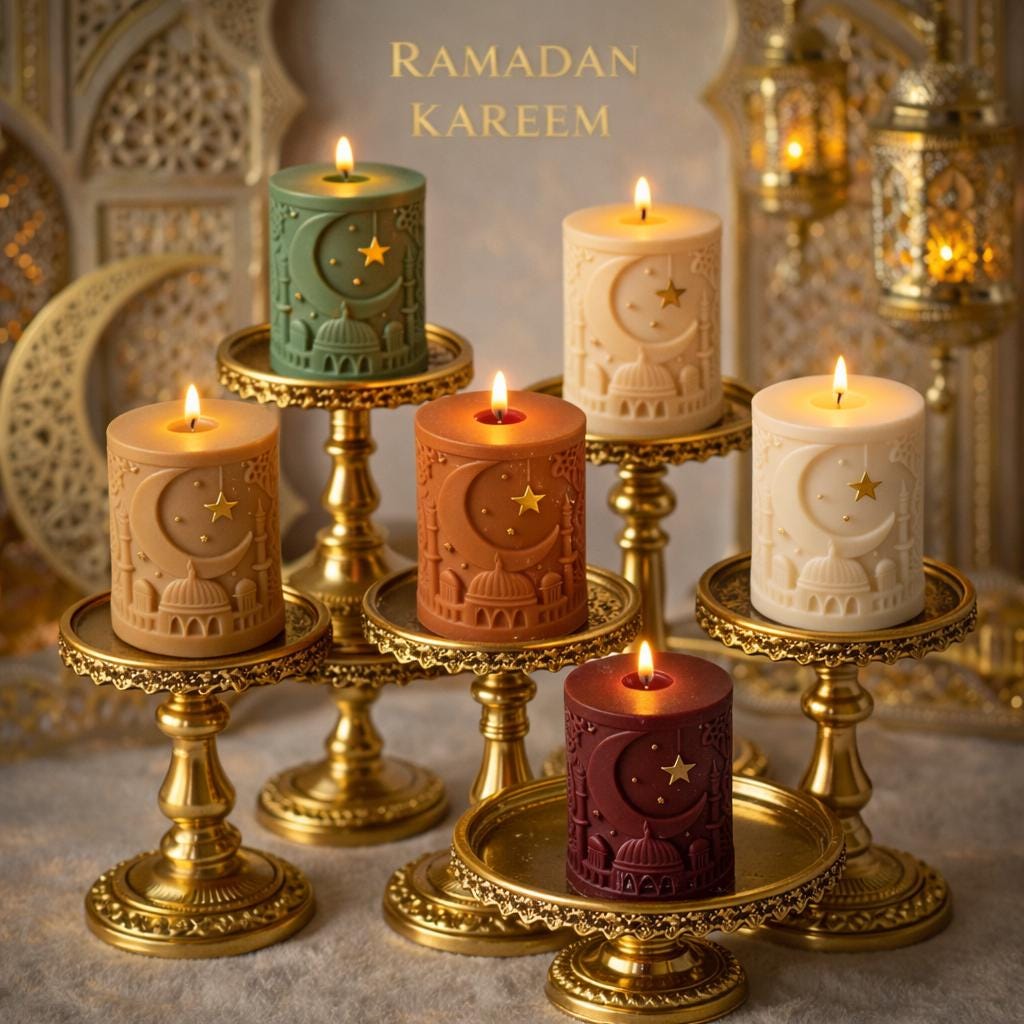 Ramadan Eid Candle Decor Colour : Oud White Musk Scent, Crescent Moon Decor Mosque Gifts