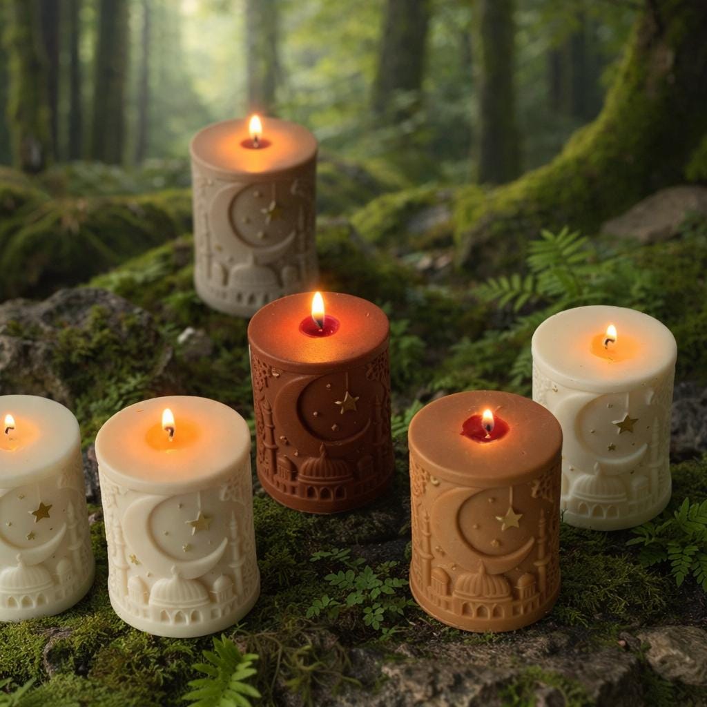 Ramadan Eid Candle Decor Colour : Oud White Musk Scent, Crescent Moon Decor Mosque Gifts