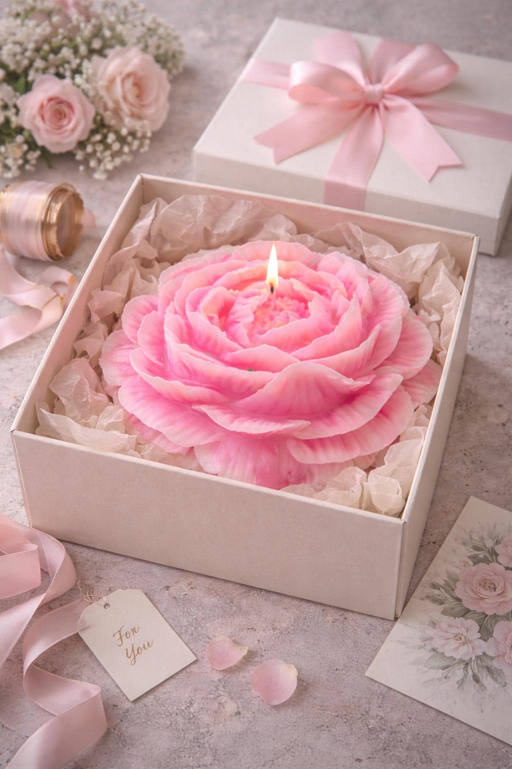 Large Peony Candle | Handmade Floral Centerpiece Gift Box