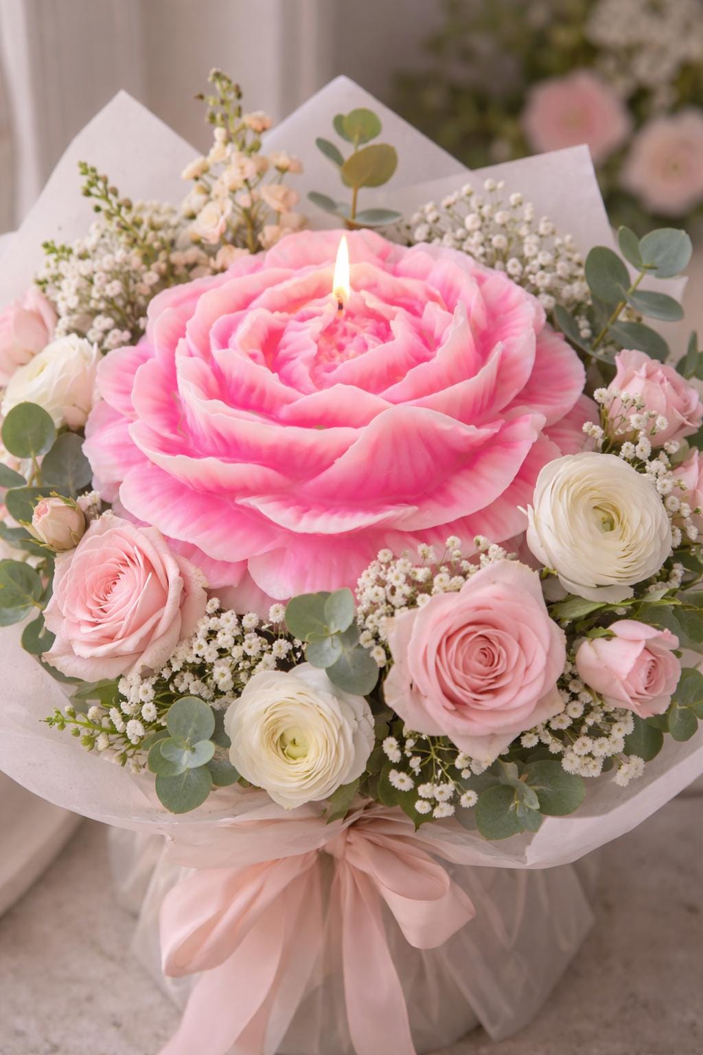 Large Peony Candle | Handmade Floral Centerpiece Gift Box
